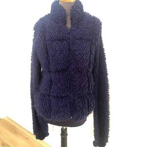 VINTAGE BETSEY JOHNSON NAVY BLUE 100% WOOL FUZZY ZUP UP TEDDY JACKET SIZE MEDIUM
